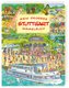 Mein großes Stuttgart Wimmelbuch steht in großen, roten Buchstaben auf hellgelben Hintergrund und darum herum sind Zeichnungen der Wilhelma mit Tieren aus dem Zoo und einem Aussichtsboot auf dem Fluss.