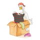 Illustration einer Martinsgans, die Kleidung in einen Karton legt.