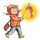Illustration eines Jungen der eine Laterne trägt.